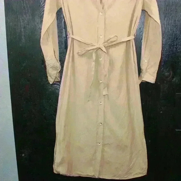 KOTN 100% Egyptian Cotton Khaki Maxi Button Up Collared Shirt Dress Women Size 4 - Picture 3 of 14